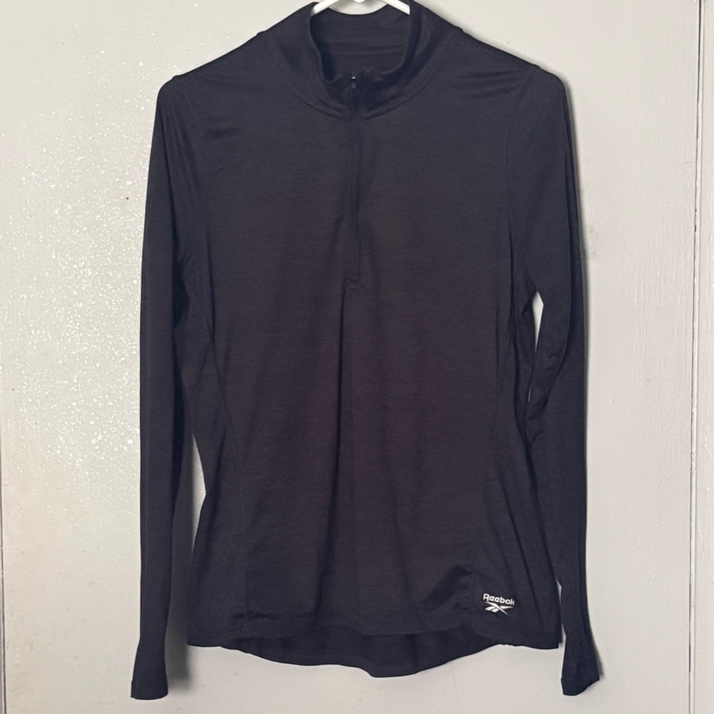 Reebok Lightweight 1/4 zip athletic pullover Heathered Black/Grey M